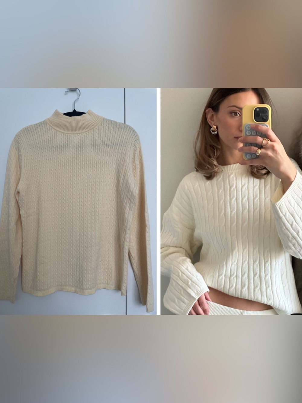 Karen Scott Buttery Cream Cable Knit Mock Neck Sweater Size M
